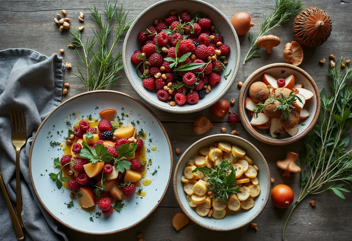 A modern Scandinavian feast showcasing the beauty of foraged ingredients.