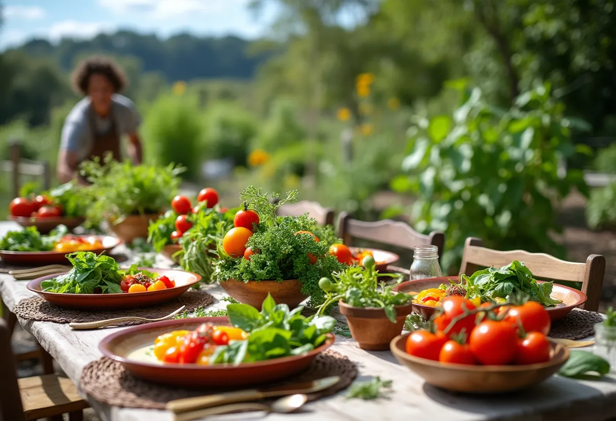 An inviting farm-to-table dining setup showcasing the beauty of fresh, seasonal ingredients.