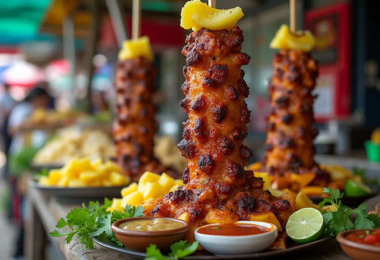 An enticing display of Tacos al Pastor showcasing the art of street food.