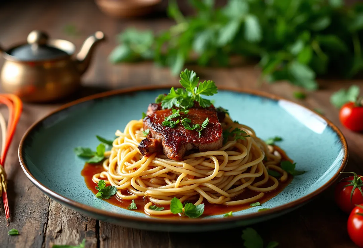 A stunning representation of Vietnamese-French fusion cuisine on a rustic table.