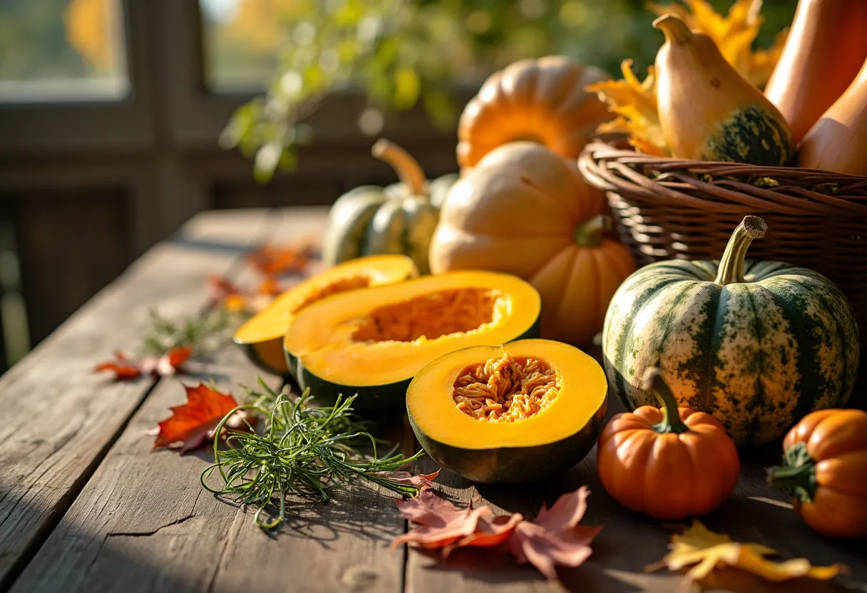 A vibrant assortment of seasonal squash celebrating autumn's bounty.