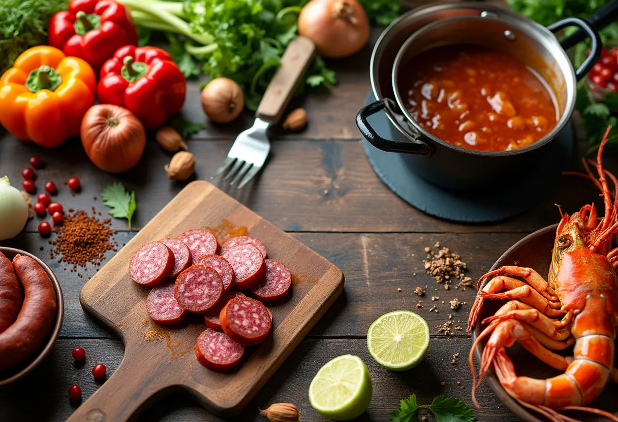 A visual feast of essential ingredients for authentic Cajun and Creole cuisine.